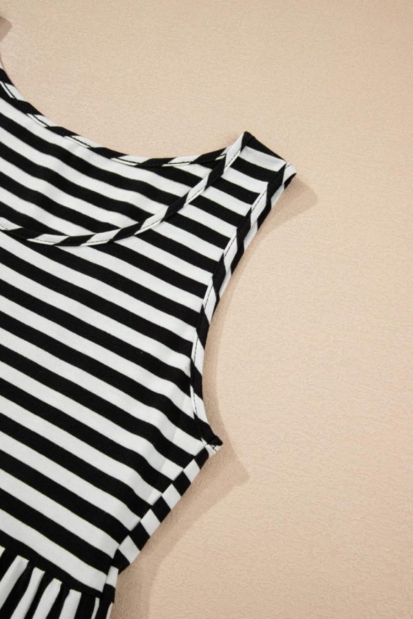 Short Dresses | Women Black Stripe U Neck Sleeveless Loose Fit Mini Dress - Image 5