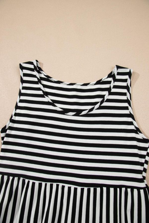 Short Dresses | Women Black Stripe U Neck Sleeveless Loose Fit Mini Dress - Image 6