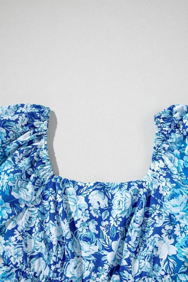 Short Dresses | Women Blue Floral Puff Sleeve Babydoll Mini Dress - Image 4