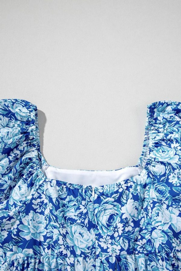 Short Dresses | Women Blue Floral Puff Sleeve Babydoll Mini Dress - Image 5