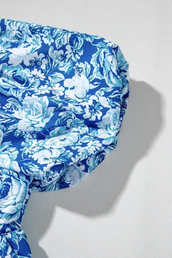 Short Dresses | Women Blue Floral Puff Sleeve Babydoll Mini Dress - Image 6