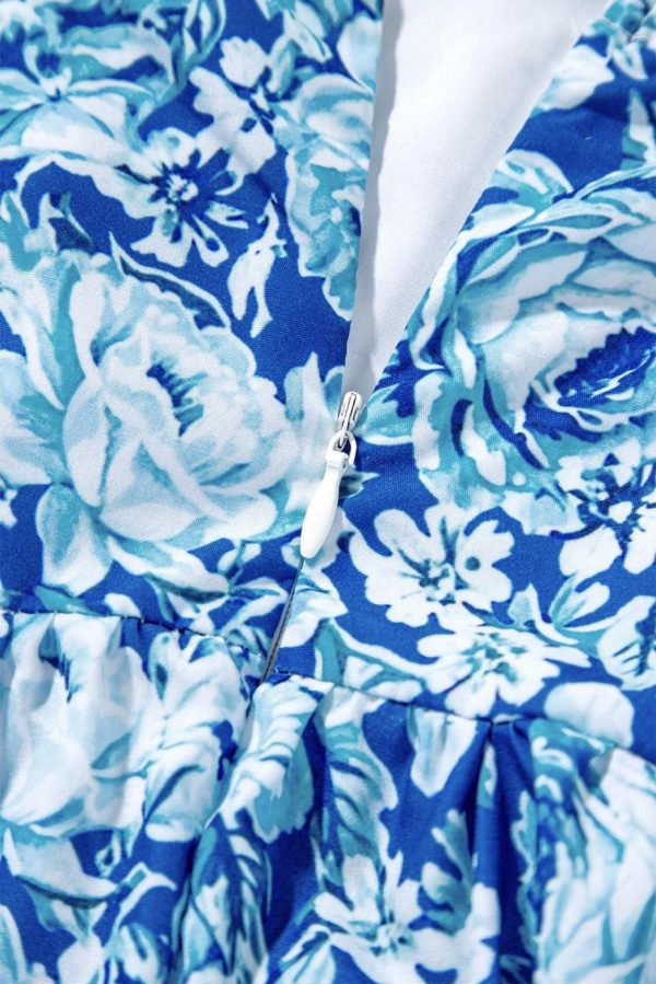 Short Dresses | Women Blue Floral Puff Sleeve Babydoll Mini Dress - Image 7