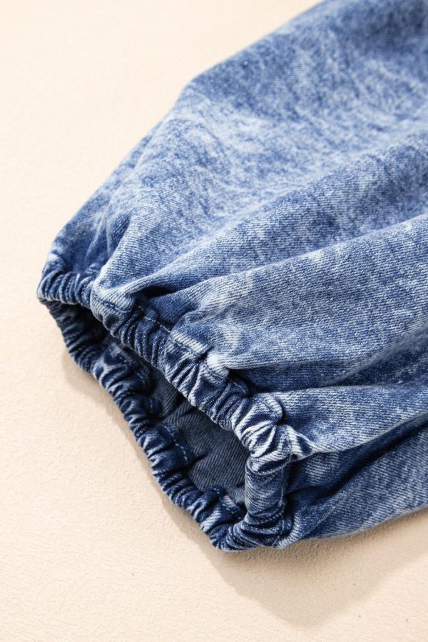Short Dresses | Women Blue Frill Square Neck Puff Sleeve Backless Denim Dress - Image 6