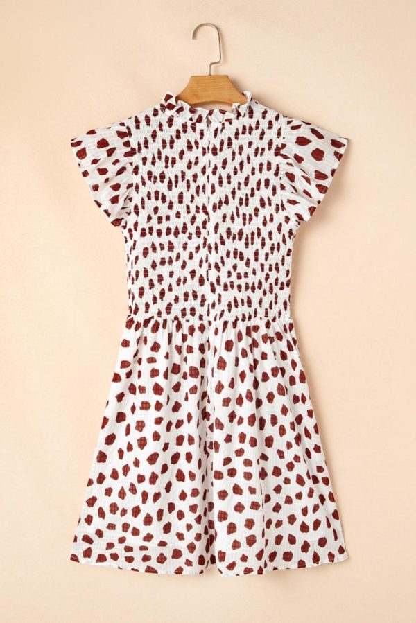 Short Dresses | Women Brown Abstract Print Flutter Sleeve Smocked Mini Dress - Image 3