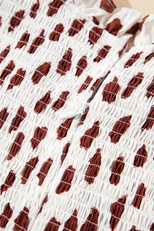 Short Dresses | Women Brown Abstract Print Flutter Sleeve Smocked Mini Dress - Image 4