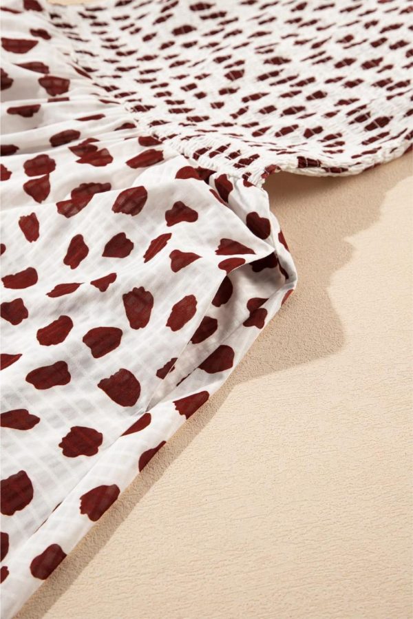 Short Dresses | Women Brown Abstract Print Flutter Sleeve Smocked Mini Dress - Image 6