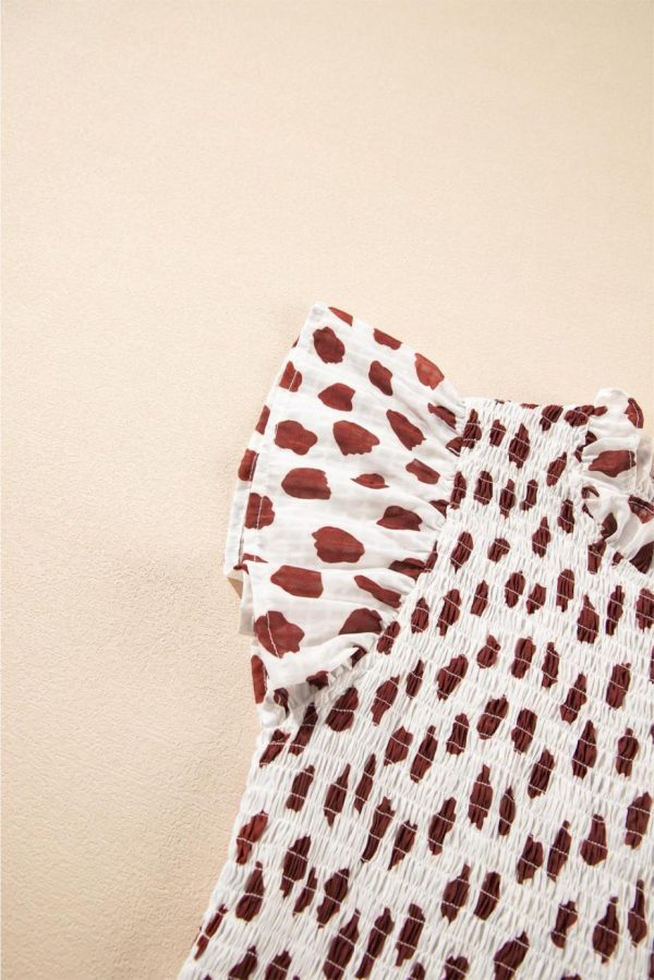 Short Dresses | Women Brown Abstract Print Flutter Sleeve Smocked Mini Dress - Image 7