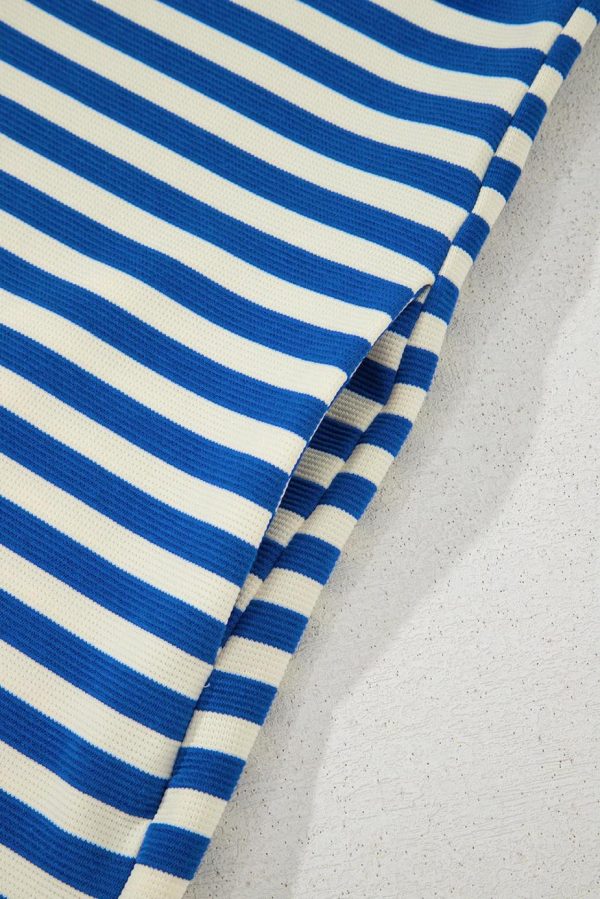 Short Dresses | Women Dark Blue Striped Ruffle Short Sleeve Pop Of Color Neckline Dress - Image 6