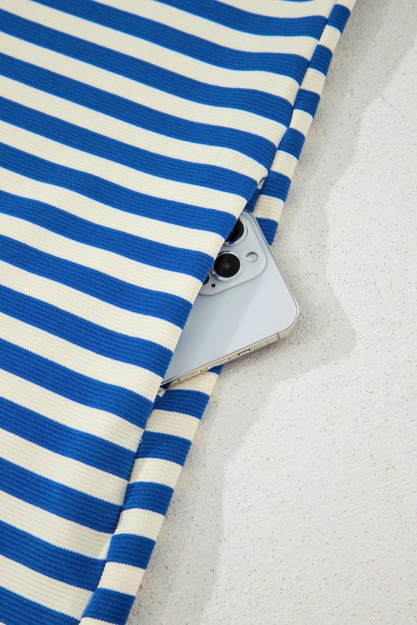 Short Dresses | Women Dark Blue Striped Ruffle Short Sleeve Pop Of Color Neckline Dress - Image 7