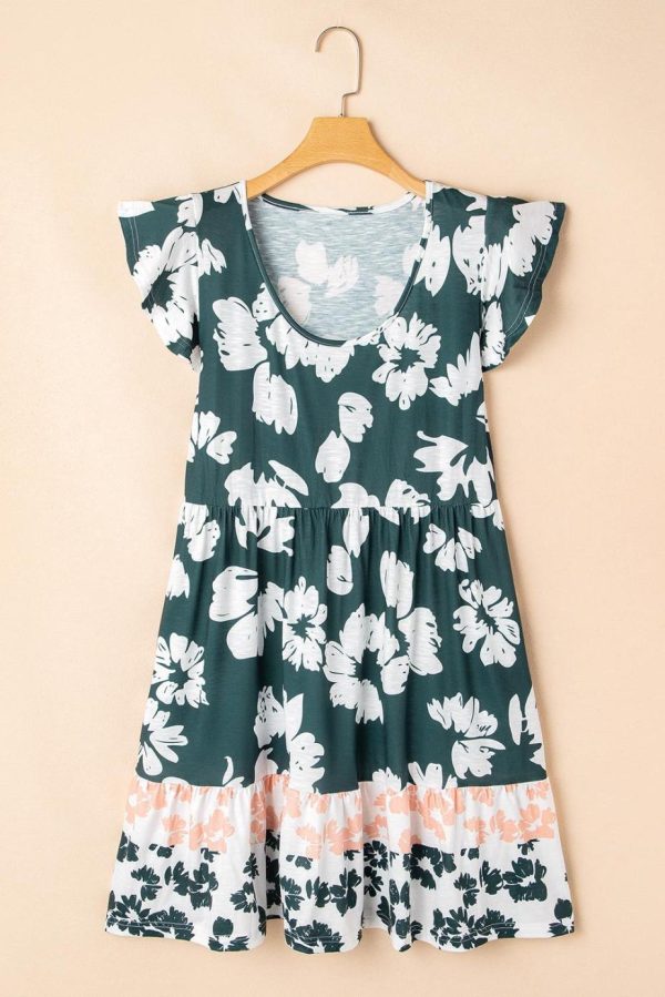 Short Dresses | Women Dark Green Floral Print Ruffle Sleeve Empire Waist Mini Dress - Image 5