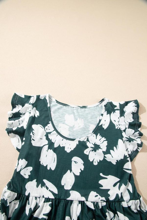 Short Dresses | Women Dark Green Floral Print Ruffle Sleeve Empire Waist Mini Dress - Image 7
