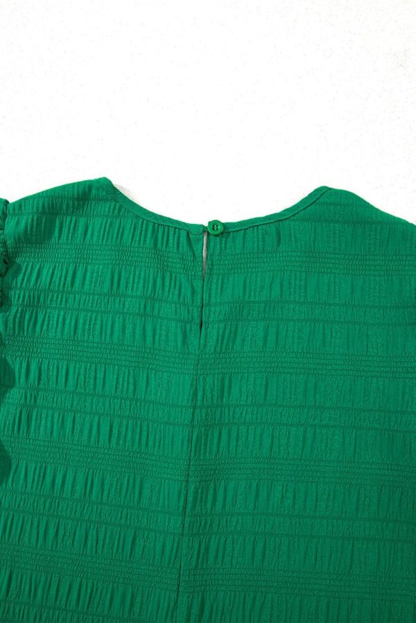 Short Dresses | Women Dark Green Textured Flutter Sleeve Ruffle Mini Dress - Image 6