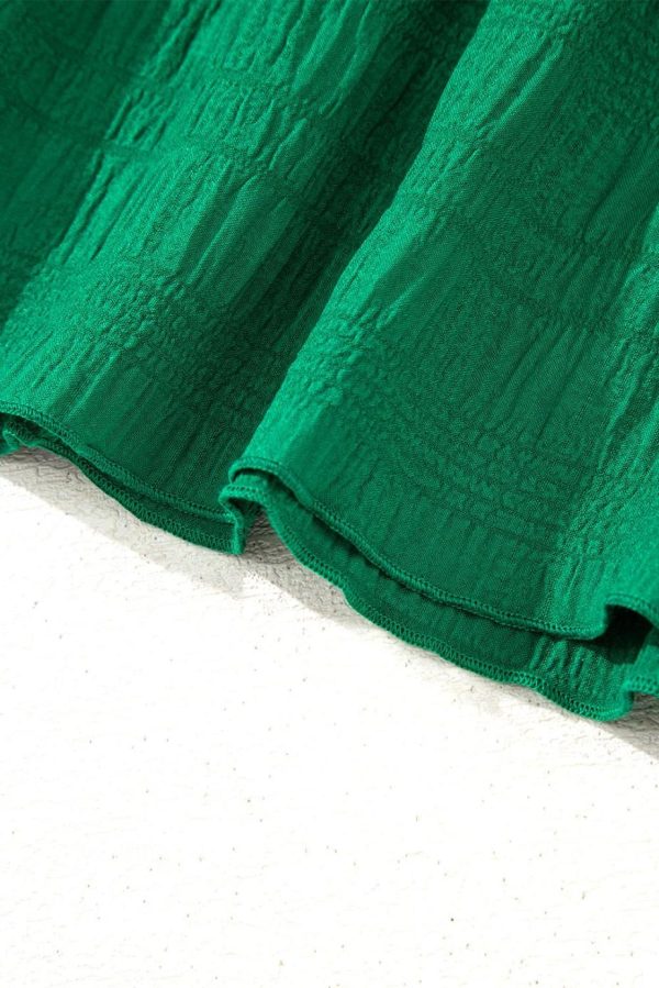 Short Dresses | Women Dark Green Textured Flutter Sleeve Ruffle Mini Dress - Image 7