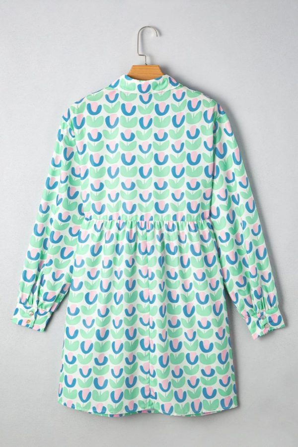 Short Dresses | Women Green Floral Print Scallop Trim Pocket Mini Dress - Image 2