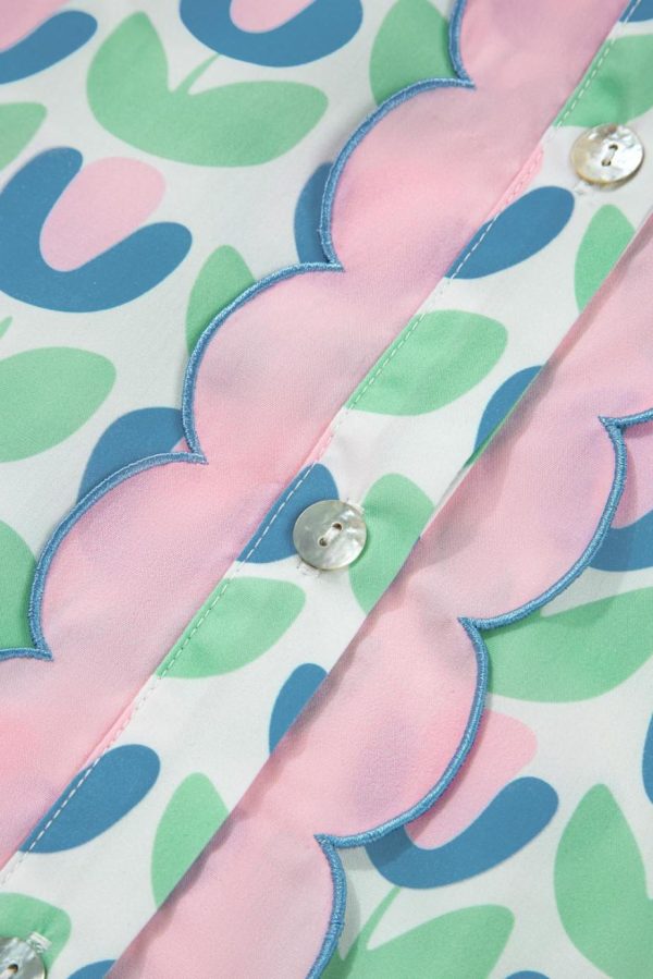 Short Dresses | Women Green Floral Print Scallop Trim Pocket Mini Dress - Image 7