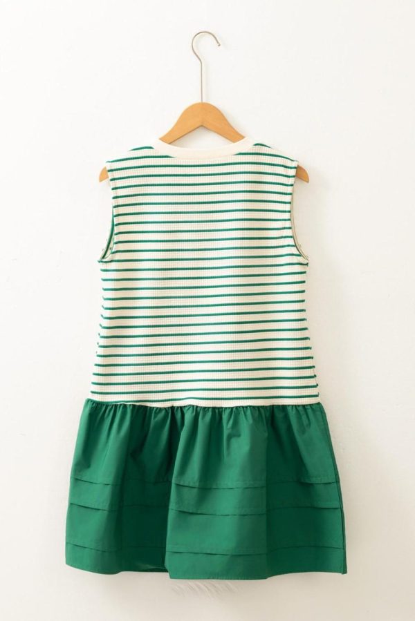Short Dresses | Women Green Stripe Woven Ruffled Sleeveless Mini Dress - Image 2