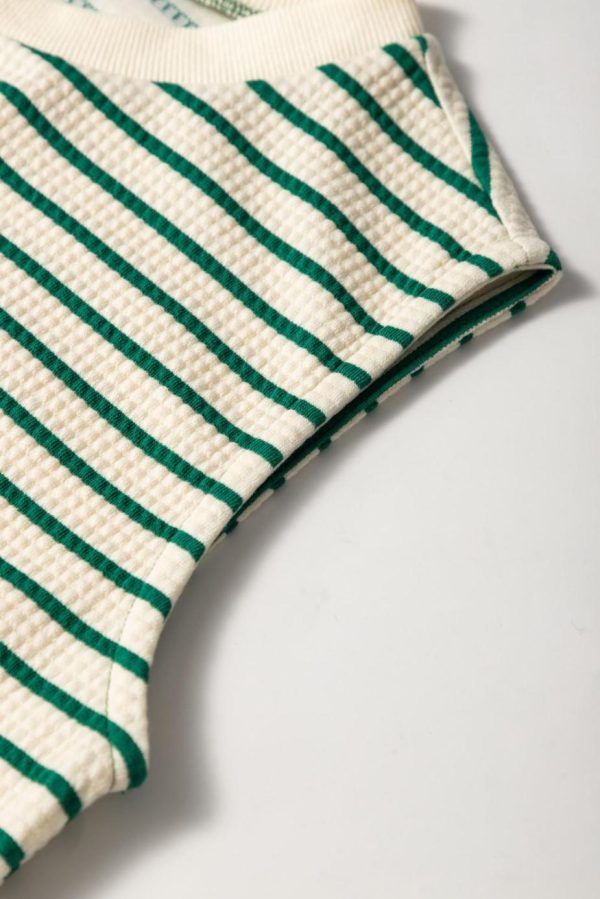 Short Dresses | Women Green Stripe Woven Ruffled Sleeveless Mini Dress - Image 4