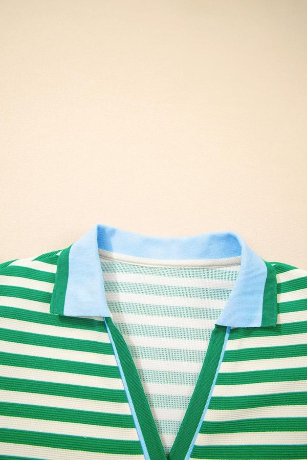 Short Dresses | Women Green Striped Ruffle Short Sleeve Pop Of Color Neckline Dress - Image 7