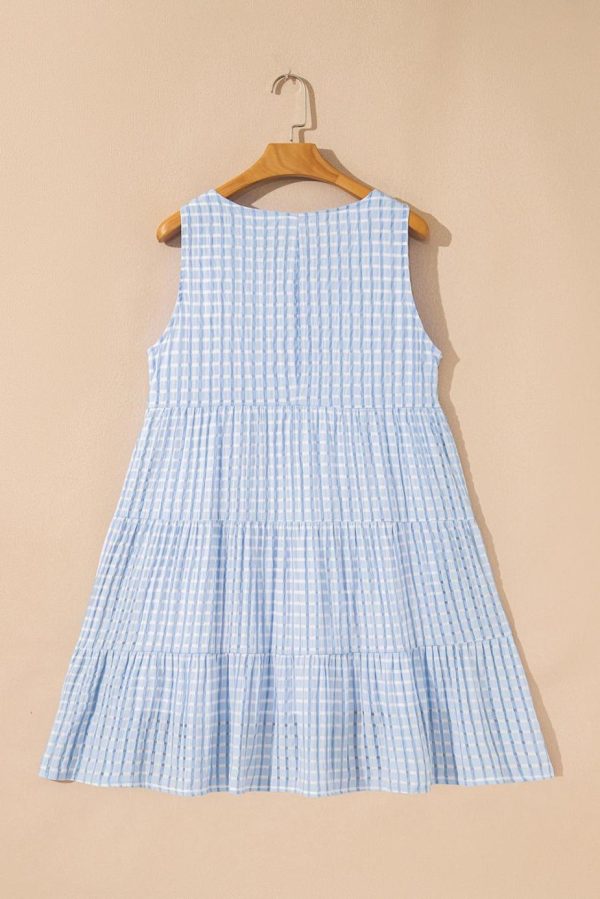 Short Dresses | Women Light Blue Gingham High Waist Sleeveless Mini Dress - Image 3