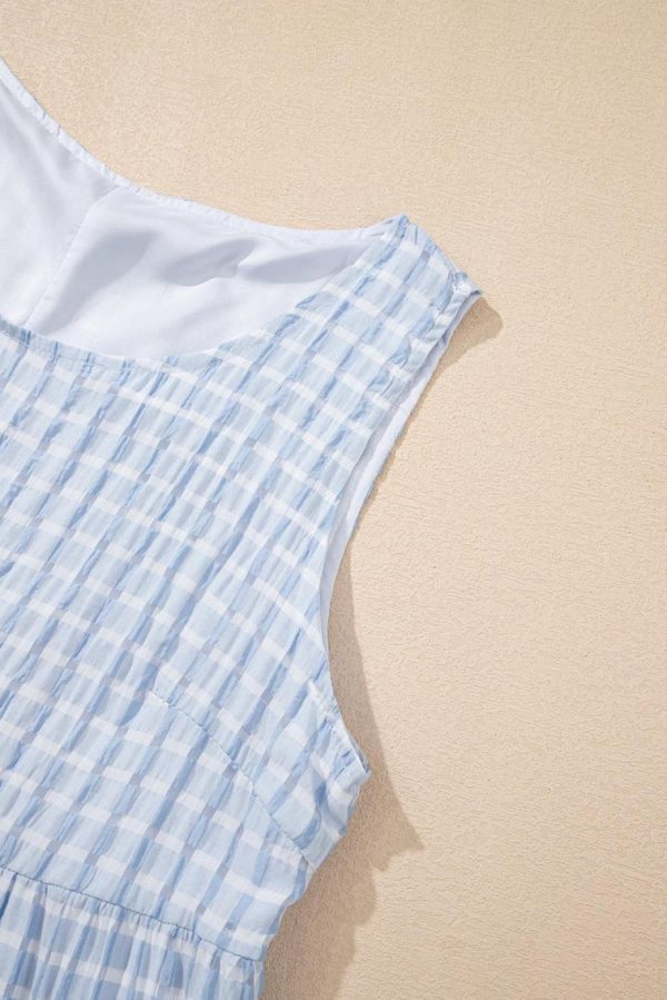 Short Dresses | Women Light Blue Gingham High Waist Sleeveless Mini Dress - Image 5