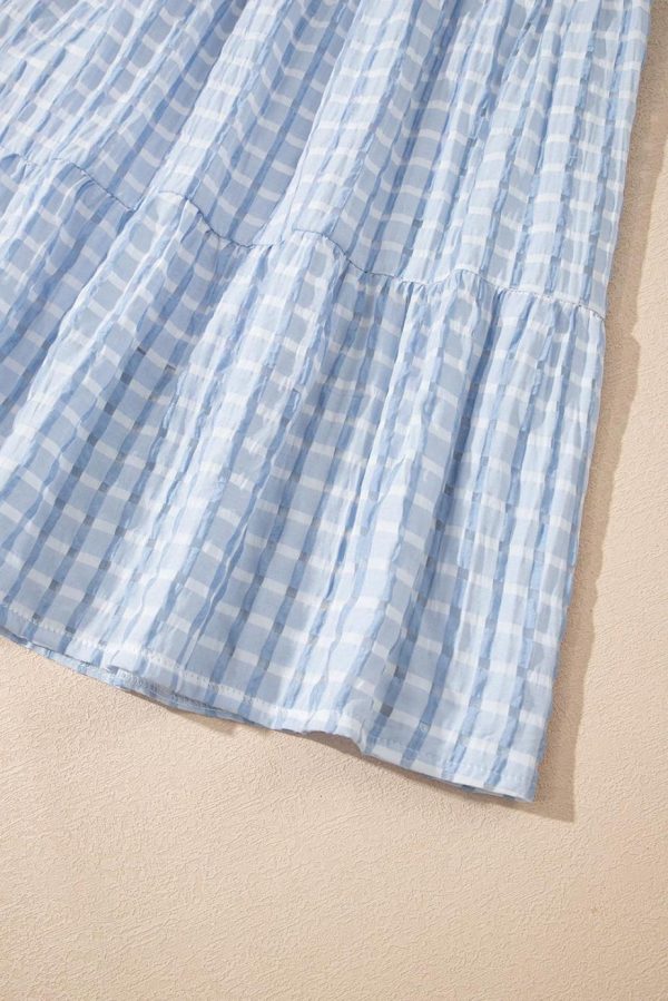 Short Dresses | Women Light Blue Gingham High Waist Sleeveless Mini Dress - Image 7