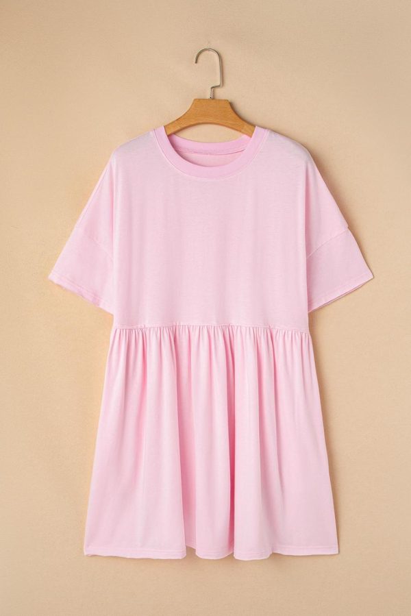 Short Dresses | Women Light Pink Solid Color Pocket Raw Edge Babydoll Dress - Image 4