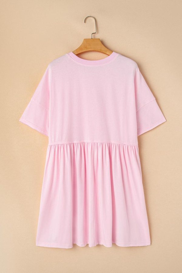 Short Dresses | Women Light Pink Solid Color Pocket Raw Edge Babydoll Dress - Image 5