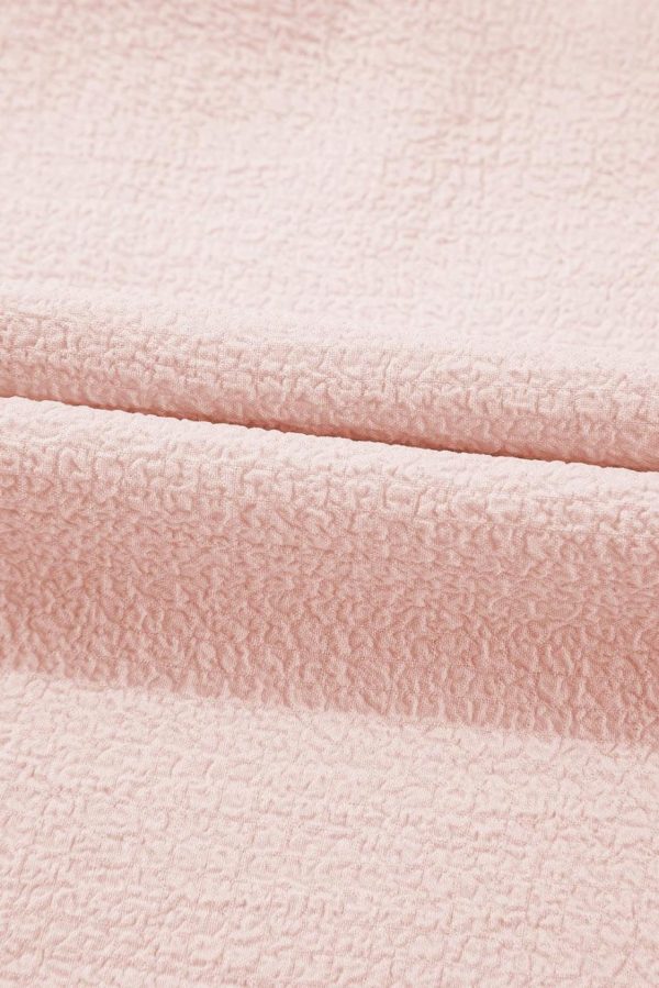 Short Dresses | Women Light Pink Textured Flutter Sleeve Square Neck Bow Back Mini Dress - Image 2