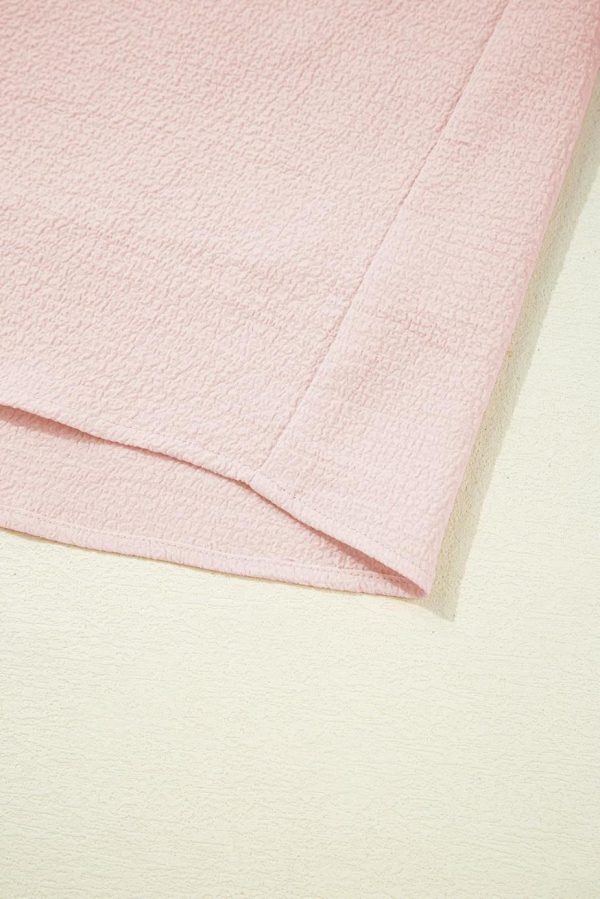 Short Dresses | Women Light Pink Textured Flutter Sleeve Square Neck Bow Back Mini Dress - Image 5