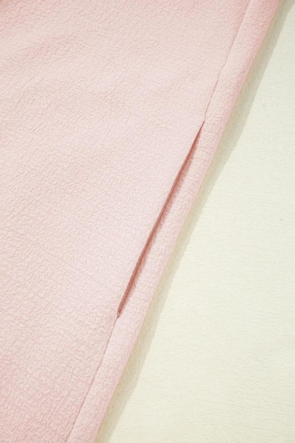 Short Dresses | Women Light Pink Textured Flutter Sleeve Square Neck Bow Back Mini Dress - Image 6
