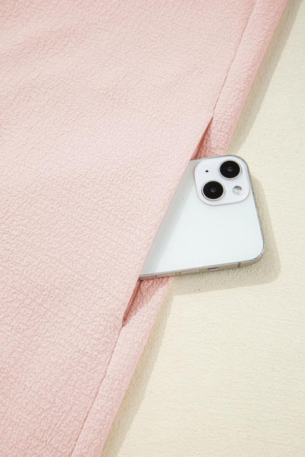 Short Dresses | Women Light Pink Textured Flutter Sleeve Square Neck Bow Back Mini Dress - Image 7