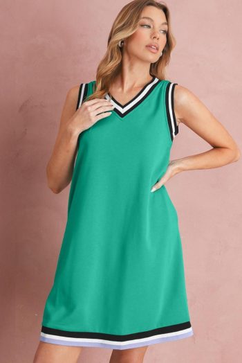 Short Dresses | Women Mint Green Contrast Trim V Neck Sleeveless Mini Dress