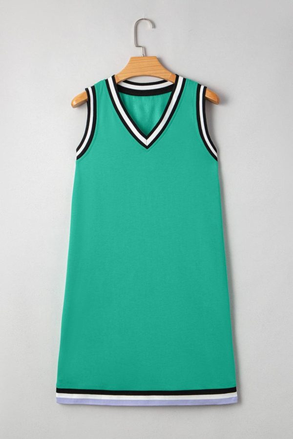 Short Dresses | Women Mint Green Contrast Trim V Neck Sleeveless Mini Dress - Image 6