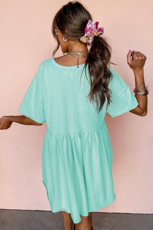 Short Dresses | Women Moonlight Jade Solid Color Pocket Raw Edge Babydoll Dress - Image 4