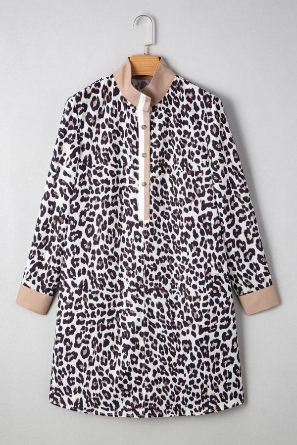 Short Dresses | Women Multicolour Leopard Print Patchwork Collar Flowy Mini Dress - Image 4