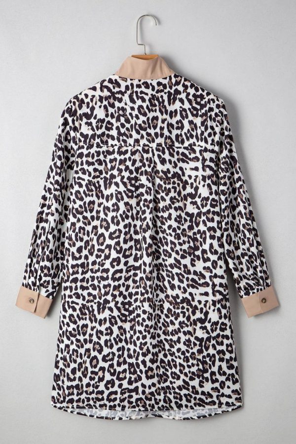 Short Dresses | Women Multicolour Leopard Print Patchwork Collar Flowy Mini Dress - Image 5