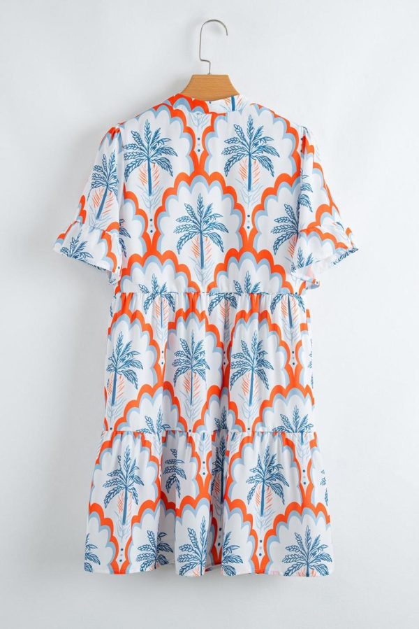 Short Dresses | Women Orange Palm Tree Print Short Sleeve Flowy Dress - Image 2