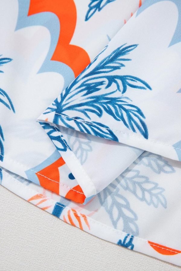 Short Dresses | Women Orange Palm Tree Print Short Sleeve Flowy Dress - Image 3