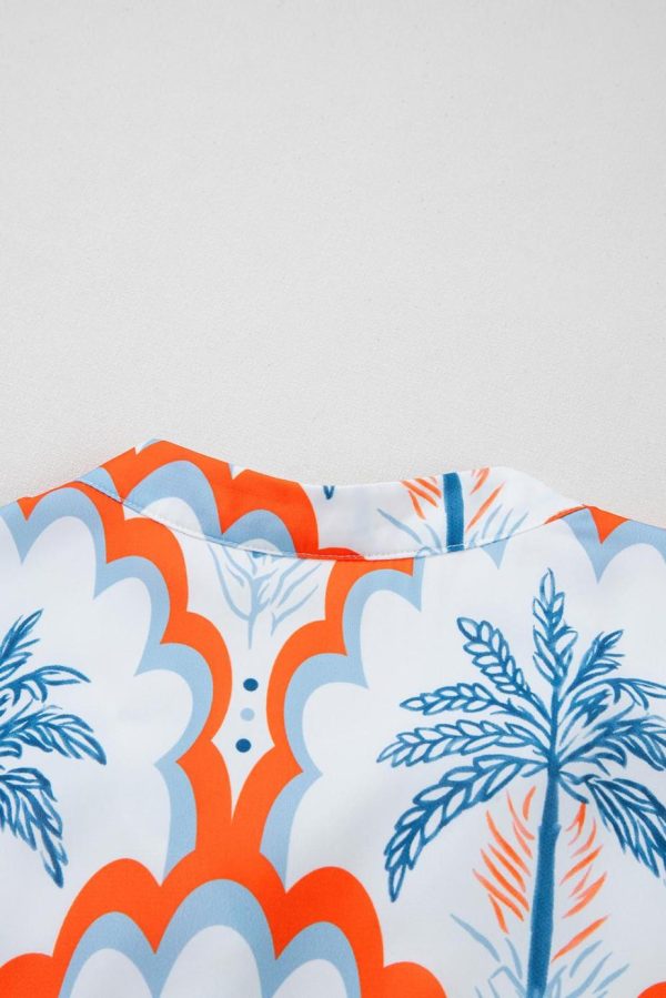Short Dresses | Women Orange Palm Tree Print Short Sleeve Flowy Dress - Image 5
