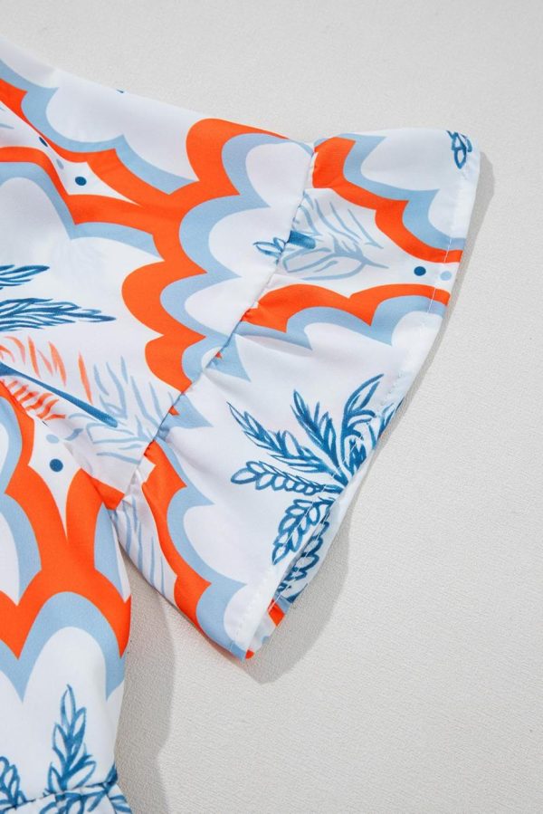 Short Dresses | Women Orange Palm Tree Print Short Sleeve Flowy Dress - Image 6