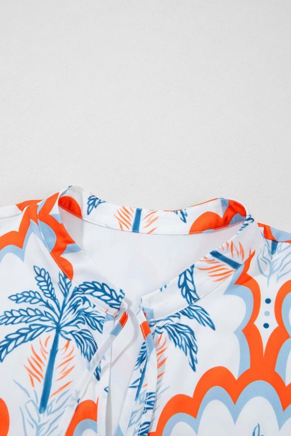Short Dresses | Women Orange Palm Tree Print Short Sleeve Flowy Dress - Image 7