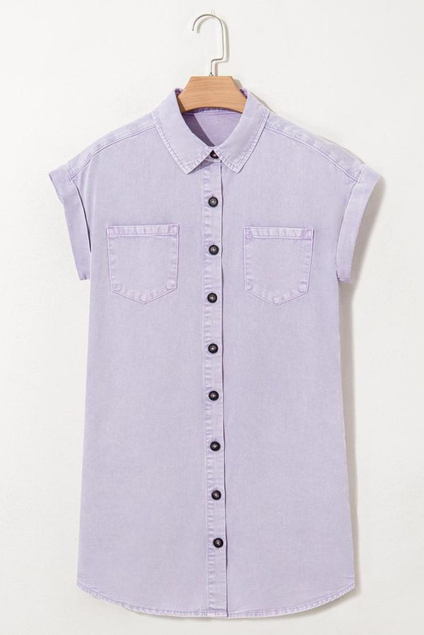 Short Dresses | Women Orchid Petal Double Chest Pocket Denim Shirt Dress - Image 3
