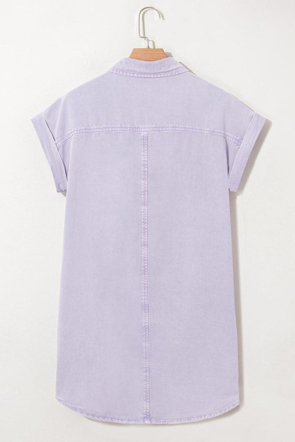 Short Dresses | Women Orchid Petal Double Chest Pocket Denim Shirt Dress - Image 4