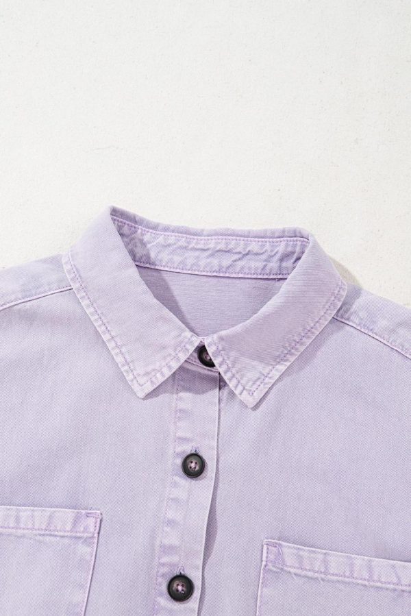 Short Dresses | Women Orchid Petal Double Chest Pocket Denim Shirt Dress - Image 5