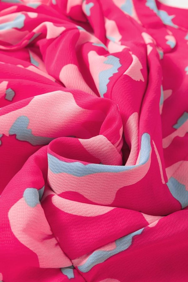 Short Dresses | Women Pink Abstract Print V Neck Smocked Sleeve Mini Dress - Image 5