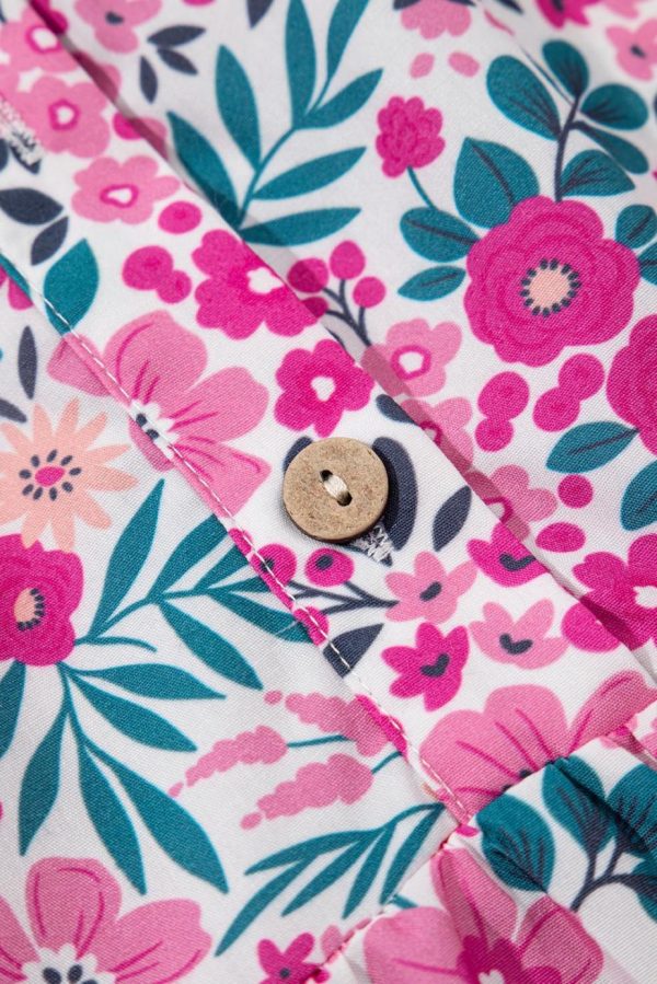 Short Dresses | Women Pink Allover Floral Print Collar Half Button Short Sleeve Loose Dress - Image 6