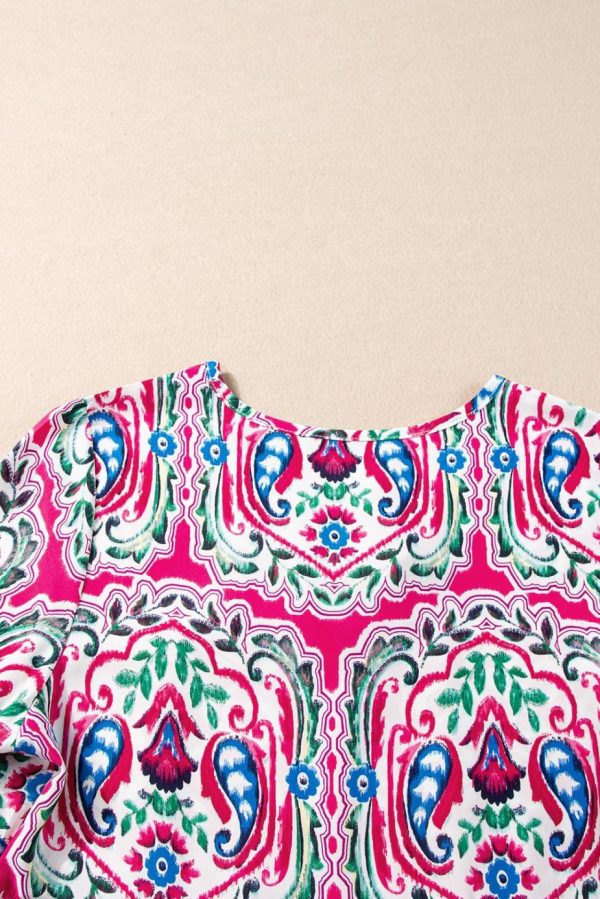 Short Dresses | Women Pink Bohemian Tie Neck Flounce Sleeve Ruffle Hem Mini Dress - Image 6