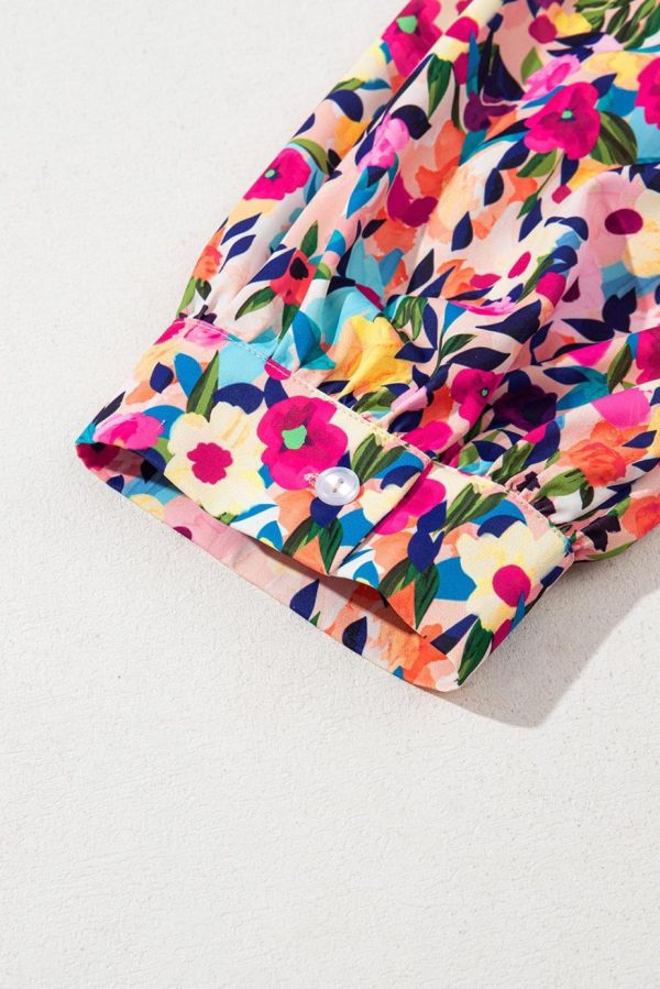 Short Dresses | Women Pink Floral Puff Short Sleeve V Neck Mini Dress - Image 7