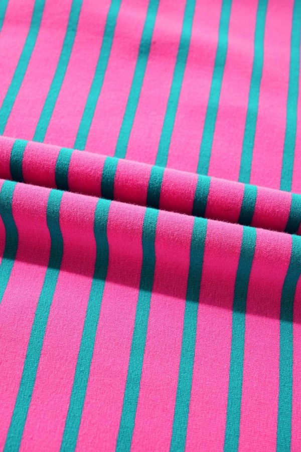 Short Dresses | Women Pink Stripe Collared Puff Sleeve Pop Of Color Neckline T Shirt Dress - Image 5