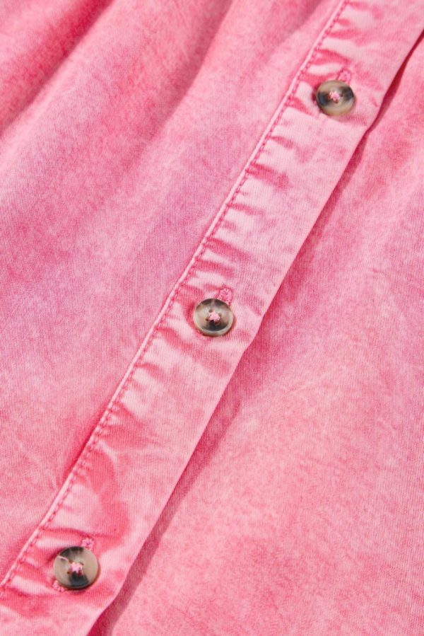 Short Dresses | Women Pink Washed Ruffle Short Sleeve Ruched Denim Mini Dress - Image 5